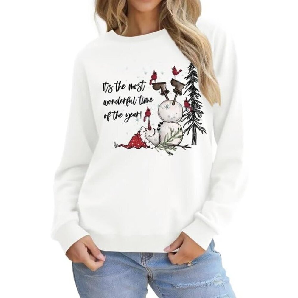 Women Christmas Sweatshirt Funny Tree Graphic Holiday Long Sleeve